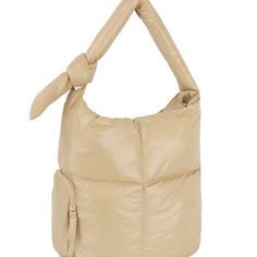 Rectangular Shoulder Bag With Puffy Design - Features A Top Zipper Closure - Equipped With A Side Pocket - Dimensions: 15 Inches X 7 Inches X 14 Inches Trendy Square Hobo Bag For On-the-go, Beige Hobo Bag For On-the-go, Versatile Beige Square Shoulder Bag, Modern Beige Square Hobo Bag, Square Beige Hobo Bag For Travel, Versatile Beige Rectangular Baguette Bag, Beige Square Hobo Bag For Travel, Camel Rectangular Hobo Bag With Large Capacity, Trendy Square Beige Hobo Bag