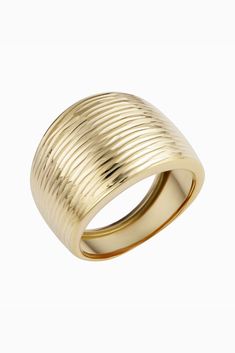 Make a shining statement with our substantial Dinner Party Ring. This domed cigar band piece is etched with a beautiful design that will be the talk of the evening. Metal: 14 Karat Yellow Gold Weight: 3.2 Grams Origin:  Crafted in Arezzo, Italy Luxury Wide Band Jewelry With Decorative Band, Luxury Gold Jewelry With Thick Band, Luxury Thick Band For Formal Occasions, Luxury Dome Ring With Diamond Cut For Formal Occasion, Luxury Dome Ring With Diamond Cut For Formal Events, Formal Fine Jewelry Bands With Polished Finish, Luxury Formal Dome Ring With Diamond Cut, Formal Gold Jewelry With Thick Band, Elegant Formal Wide Band Ring With Decorative Band