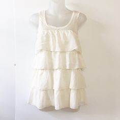 Nwt H&M Cream Ruffled Layered Top, Very Cute And Flowy. Brand New, Never Worn. Small Makeup Mark Inside Will Wash Out, It Was Bought That Way. Summer Tops With Tiered Ruffle Hem, Summer Tops With Ruffle Hem And Tiered Shape, Summer Tiered Top With Ruffle Hem, White Ruffled Tops For Layering, White Tiered Summer Top, White Tiered Tops For Summer, Chic Layered Summer Tops, Chic Ruffled Tops For Daytime, Elegant Tiered Summer Tops