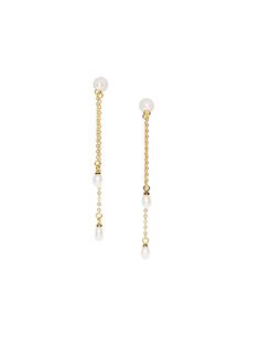 Water Resistant💧 Brass 18K Gold and Pearls Handmade Hypoallergenic Nickel Free SIZE: Length- Front 43mm, Back 24mm Closure: Ear Post DESIGNER NOTE These exquisite Pearl Drop Earrings are a symbol of timeless elegance and sophistication. Featuring lustrous freshwater pearls delicately suspended from dainty gold chains and a dainty pearl stud, these earrings effortlessly add a touch of grace and refinement to any outfit, making them a perfect choice for special occasions or everyday chic Luxury Pearl Drop Linear Earrings For Gift, Luxury Minimalist Pearl Charm Earrings, Refined 14k Gold Earrings For Anniversary, Refined Drop Earrings For Anniversary, Timeless Yellow Gold Bridal Earrings, Refined Yellow Gold Pearl Earrings For Anniversary, Refined Gold Earrings For Anniversary, Classic Yellow Gold Pearl Earrings For Everyday Elegance, Refined Gold Pearl Drop Earrings