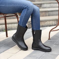 Wide Fit Handmade Leather Side Zip Mid Calf Boots For Winter Designer Shoes in Black/Blue Boots For Winter, Flat Heel Boots, Women Boots, Unique Beauty, Wide Calf, Calf Boots, Mid Calf Boots, Rubber Heels, Handmade Leather