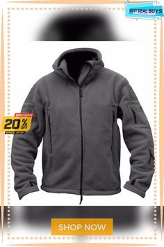 Military Fleece Tactical Jacket Solid Casual Hooded Jacket Army Zipper Coat Outdoor Thermal Ventilation Sports Polar Clothes Tactical Solid Outerwear For Outdoor Activities, Windproof Fleece Techwear Outerwear, Tactical Long Sleeve Parka For Fall, Tactical Windproof Hooded Outerwear, Fall Tactical Long Sleeve Parka, Tactical Long Sleeve Parka With Pockets, Tactical Windproof Hooded Parka, Tactical Hooded Winter Outerwear, Tactical Hooded Outerwear For Outdoor