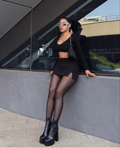 Skirts And Fishnets Outfit, Heels And Stocking Outfit, Boots With Stockings Outfit, Classy Fishnets Outfit, Black Platform Heels Outfit Classy, Short Skirt With Stockings Outfit, Skirt With Fishnets Outfit, Fishnet Stockings Outfit Classy, Skirt With Pantyhose Outfits