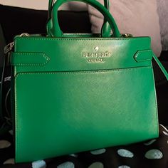 Brand New - Showed Off Only Once!!! Perfect Condition No Stains, No Scratches No Smudges. So Many Compliments! Designer Green Bag With Handle Drop, Green Satchel With Handle Drop For Shopping, Green Crossbody Satchel With Handle Drop, Green Satchel Bag With Handle Drop, Designer Green Crossbody Satchel, Green Handheld Satchel With Handle Drop, Elegant Green Kate Spade Shoulder Bag, Kate Spade Green Leather Shoulder Bag, Kate Spade Green Satchel Bag