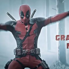 a deadpool character with his arms out in front of the caption that reads, grab me