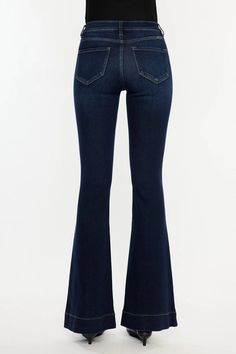 High rise flare jeans, dark stone wash. Slightly stretchy. Non distressed. Zipper fly with button closures. Classic front and back pockets. Belt loops. 10" RISE , 33" INSEAM IN SIZE 5/2694% COTTON, 4% POLYESTER, 2% SPANDEX12.3 OZ Baseball Hat Hairstyles, Short Jean Skirt, Dark Wash Flare Jeans, High Rise Flare Jeans, Dark Denim Jeans, Jean Skirt, New Arrival Dress, Jeans For Sale, Dark Denim