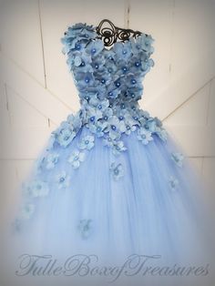 Hydrangea Outfit, Periwinkle Hydrangea, Dress With Ribbon Straps, Periwinkle Dresses, Flower Petal Dress, Unique Flower Girl Dresses, Blue Flower Girl Dress, Hydrangea Dress, Derby Time