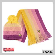 Get warm in Minnesota Vikings style with this knit hat and scarf set from WEAR by Erin Andrews. It features embroidered team graphics over a sleek ombre pattern. Whether going to the stadium or enjoying a cold day outdoors, step out in Minnesota Vikings style with this set. Scarf Cuff, Knit Hat And Scarf, Andrew Gold, Viking Hat, Ombre Pattern, Erin Andrews, Hat And Scarf Set, Viking Woman, Hat And Scarf Sets