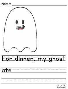 a ghost worksheet with the words,'my ghost likes to eat because he is