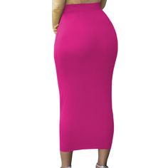 Solid Rosy High-waisted Bodycon Maxi Skirt Fitted Solid Color Bottoms For Club, Fitted Solid Color Club Bottoms, Stretch High Waist Maxi Skirt, High Waist Stretch Solid Maxi Skirt, High Waist Solid Color Maxi Skirt, High Waist Solid Color Skirt For Night Out, Fitted Solid Color Skirt, Stretch Skirt For Club, Trendy Stretch Solid Color Pencil Skirt