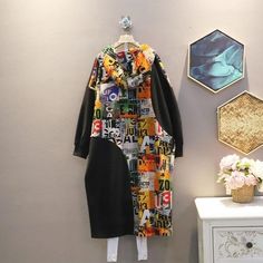 material: cotton blended SIZE unit:cm length 112 , bust/chest 146 , sleeve 45 , shoulder 72 Note: 1 inch = 2.54 cm, 1 cm = 0.39 inch note: measurement by hands allow 2-3cm errors which is normal Oversized Cotton Patchwork Dress, Fall Graphic Print Cotton Dress, Oversized Black Patchwork Dress, Oversized Black Cotton Dress, Long Sleeve Graphic Print Winter Dress, Winter Graphic Print Long Sleeve Dress, Winter Long Sleeve Graphic Print Dress, Black Long Sleeve Dress With Graphic Print, Fall Black Dress With Graphic Print