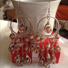 Gina's Closet. Beautiful Silver Tone With Champagne Color Beads Dangle Earrings. They're Very Light Color Beads, Beaded Dangle Earrings, Champagne Color, Earrings Color, Beaded Dangles, Ear Jewelry, Silver Tone, Champagne, Dangle Earrings