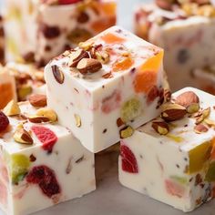 Nougat Bars, Cranberry Pistachio Fudge, Pistachio Fudge, Nougat Recipe, Hacks For Home, Hairstyle Hacks, Dotted Mandala, Cranberry Pistachio, Candy Recipes Homemade