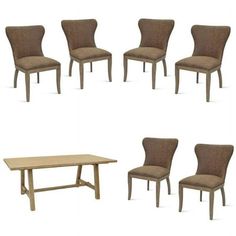 six chairs and a table are shown in four different positions, including one for the dining room