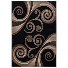 a black and brown rug with swirls on it