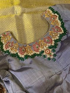 Pure Pattu Silk Maggam blouse with Full Antique ZardoziKundan | Etsy Magam Works, Work Blouse Hand Designs, Maggam Blouses, Maggam Blouse, Maggam Work Designs, Pattu Saree Blouse Designs, Kundan Work, Cutwork Blouse Designs, Wedding Blouse Designs