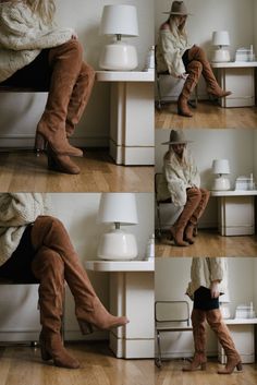 Logan turns up the drama with its chestnut suede upper rising over-the-knee above a chunky stacked leather heel. #fallboots #overthekneeboot #suedeboot #tallboots #leatherboots #woodheelboots #contemporaryboots #contemporary #modernfashion #moderndesign #designershoes #designerbooties #designerboots #vintagedesign #vintagefashion Suede Knee-high Boots With Stacked Heel, Fall Suede Knee-high Boots With High Heel, Fall Knee-high Platform Boots With Stacked Heel, Fall Platform Boots With Stacked Heel, Knee-high Suede Heeled Boots, Fall Over-the-knee Medium Width Knee-high Boots, Fall Over-the-knee Knee-high Boots, Fall Over-the-knee Medium Width Boots, Fall Suede Thigh-high Heeled Boots