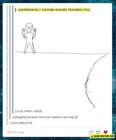 a cartoon drawing of a person walking on a tightrope with the caption'aggressively chicken dances towards you '