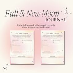 the full and new moon journal is open to reveal information about what's in it