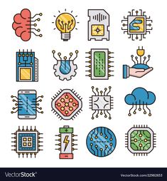 the different types of electronic devices are depicted in this illustration, including an image of a circuit