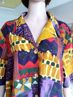 "80s Clothing 80s blouse abstract blouse abstract shirt Watercolor blouse Retro blouse Retro shirt abstract print Rainbow shirt XXL Please refer to photos for details of condition. Condition: very good vintage Measurements : Length: 80cm/31.5\" Sleeve : 30cm/ 11.8\" Shoulder to shoulder: 48 cm/18.9\" Bust:136cm/53.5\" Waist: 134 cm/52.7\" Size XXL note The color on the pictures may vary due to monitor settings and light reflections. Ready to ship Please do not hesitate to contact with me for any 80s Fashion For Women 1980s Outfits, 1980s Outfits, 80s Blouse, Retro Blouse, 80s Clothing, Abstract Shirt, 80s Outfit, Rainbow Shirt, Retro Shirts