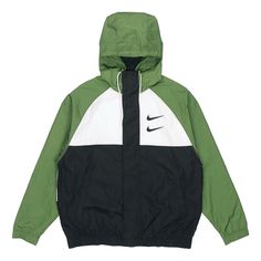 Nike Green Jacket Nike Windproof Nylon Track Jacket, Nike Functional Windproof Track Jacket, Nike Outerwear For Sports Events, Waterproof Hooded Track Jacket Sportswear, Sporty Waterproof Track Jacket For Sports, Waterproof Hooded Track Jacket, Nike Moisture-wicking Outerwear For Sports Season, Waterproof Nylon Track Jacket Sportswear, Nylon Moisture-wicking Track Jacket For Sports