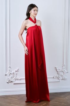 This ethereal silk dress features a halter tie-neck and elongated floor length for a graceful, luxurious silhouette. Crafted from premium mulberry silk, this dress exudes elegance and opulence. Perfect for special occasions or a night out, it will make you feel like a true high-end fashionista. *The length is measured from the chest to the hem. Silk Floor Length Dress, Red Meaning, Floor Length Dress, Floor Length Dresses, Tie Neck, Handmade Clothes, Mulberry Silk, Designer Collection, Silk Dress