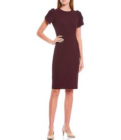 Calvin Klein Crew Neck Short Tulip Sleeve Solid Sheath Stretch Dress | Dillard's Tulip Sleeve, Stretch Dress, Dillard's, Calvin Klein, Crew Neck, My Style, Clothes