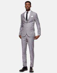 Topman skinny fit single breasted suit with notch lapels in gray | ASOS Courthouse Wedding Suit, Courthouse Wedding, Wedding Suit, Grey Fashion, Wedding Suits, Carousel