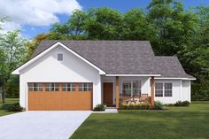 this is a computer rendering of the front elevation of a house with two garages