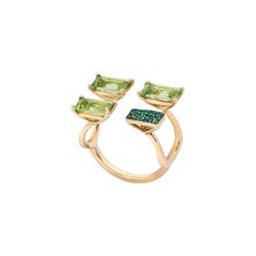 Luxury Peridot Rings Fine Jewelry, Luxury Green Rings With Gemstone Accents, Luxury Peridot Multi-stone Rings, Luxury Multi-stone Peridot Ring, Luxury Tsavorite Ring With Gemstone Accents, Luxury Peridot Rings With Accent Stones, Luxury Green Diamond Open Ring, Luxury Peridot Multi-stone Jewelry, Luxury Multi-stone Peridot Jewelry