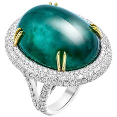 GIA Certified 50.6ct Oval Emerald Cabochon Diamond Cocktail Ring GIA#6173253976 Exceptional GIA certified Green Emerald with diamond accents set and mounted in 18k White gold. The stone is a real gem, rare to find in this color , the deep green color of emerald is unique and timeless. It measures 26.27-20.67x13.91 mm- delivers a huge look, totaling 50.60ct. The oval cabochon cut is gorgeous and truly a royal stone - emerald is bright and stands out from far away. It is natural with some inclusio Emerald Cabochon, Natural Emerald Rings, Pink Diamonds, Diamond Cocktail Ring, Emerald Diamond Ring, White Gold Set, Diamond Cocktail Rings, Gold Engraving, Cabochon Ring