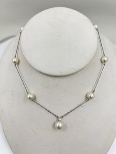 Blue Lagoon BL Mikimoto 14k White Gold Pearl Station Necklace 18” 5.4g Station Necklace, Blue Lagoon, Fine Jewellery Necklace, Gold Pearl, Jewelry Necklace Pendant, Jewelry Watches, Fine Jewelry, Gift Card, Jewelry Necklaces