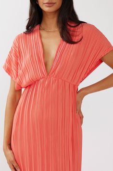 Shop the Astor Batwing Accordion Pleat Dress Watermelon | Selfie Leslie Spring Midi Dress With Accordion Pleats, Luxury Pleated Hem Cocktail Dress, Cheap Pleated Evening Dresses, Luxury Pleated Short Sleeve Dress, Luxury Flowy Pleated Dress For Party, Luxury Summer Pleated Dress, Luxury Satin Evening Pleated Dress, Luxury Short Sleeve Pleated Maxi Dress, Affordable Pleated Summer Mini Dress