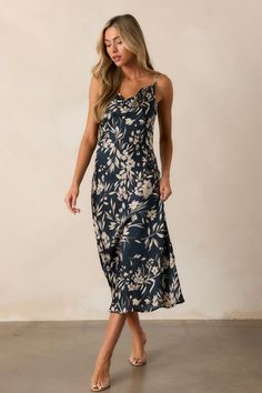 Botanical Escape Dark Teal Floral Satin Midi Dress Dark Teal Dress, Floral Dres, Teal Midi Dress, Halter Bridesmaid Dress, Rush Dresses, Teal Dress, Satin Midi Dress, Red Midi Dress, Black Dresses Casual