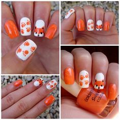 Fall Fox Nails, Fox Nails Designs, Insane Nails, Cubs Nails, Peach Colored Nails, Kylie Nails, What Does The Fox Say