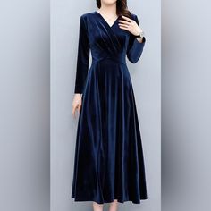 Nwt Navy Velvet Holiday / Christmas Party Dress. Blue Formal Maxi Dress For Fall, Blue Maxi Dress For Formal Fall Occasions, Winter Party A-line Maxi Dress, Blue Maxi Dress For Winter Party, Blue Winter Party Maxi Dress, Winter A-line Dinner Dress, Blue Winter Maxi Dress For Party, Blue Maxi Dress For Fall Cocktail Events, Winter Evening A-line Dress