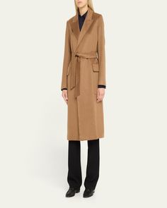 Max Mara "Nyssa" overcoat     Peak lapels    Structured padded shoulders    Long sleeves    Selftie sash belt    Hip flap pockets    Hem falls below the knee    Cashmere    Made in Italy Sash Belts, Sash Belt, Cashmere Coat, Max Mara, Flap Pocket, The Knee, Tops Designs, Cashmere, In Italy