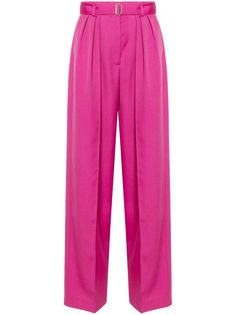 dark pink wool belt loops detachable waist belt pleat detailing seam detailing two side inset pockets two rear flap pockets button-fastening pocket straight leg concealed front button, hook and zip fastening