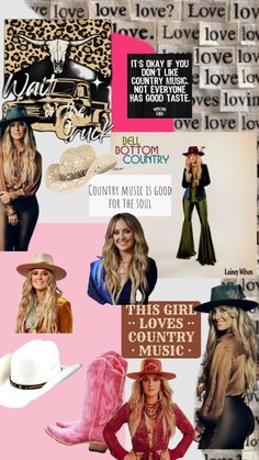 collage of photos with hats, boots and other things in them that are all over the place