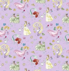 disney princess and prince pattern on purple background