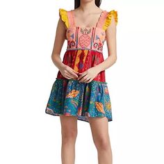 Nwt Farm Rio Mini Dress Size Xs Multicolor Ruffled Mini Sundress, Multicolor Cotton Ruffle Mini Dress, Multicolor Cotton Mini Dress With Ruffles, Bohemian Yellow Sleeveless Mini Dress, Vibrant Ruffled Dresses For Vacation, Vibrant Sleeveless Sundress, Vibrant Sleeveless Ruffled Dress, Vibrant Sleeveless Dress With Ruffles, Yellow Bohemian Mini Dress With Ruffles