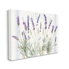 lavender flowers painted on a white canvas