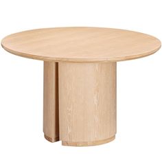 a round wooden table with two columns in the center and one column at the end