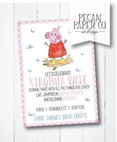 peppa pig birthday party card with envelope