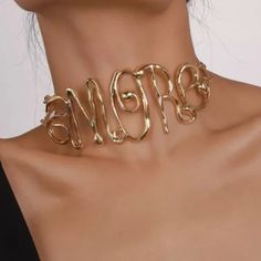 Amore Is 5” Long And 2” Wide 4” Of Gold Chain On Each Side Of Letters Making This A Total Of 13.5” With An Additional 3” Extender Beautiful Unique Statement Piece Same Day / Next Day Shipping 5 Seller Letters Love Gold Choker Boho Chunky Gold Amore Statement Adjustable Chain Valentine’s Day Necklace Boho Choker, Gold Choker, Gold Chain, Gold Chains, Womens Jewelry Necklace, Statement Pieces, Choker, Choker Necklace, Gold Necklace