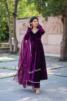 Beautiful Velvet Fabric Lace Work Anarkali Kurta With Pant And Organza Dupatta Set, Anarkali kurti set, Dresses for women, Party wear dress, Anarkali Suits,  Fabric :-  Kurta Fabric :- Velvet Fabric  Pant Fabric :- Velvet Fabric  Dupatta Fabric :- Organza Dupatta  Kurta Length :- 46 inch  Pant Length  :- 38 inch Dupatta length :- 2.2 MTR  Work :-Lace Work  Color :-Rani Pink Color  Product :- Anarkali Kurti + pant + organza dupatta  Sleeve :- 3/4 Sleeve Size :- S/36, M/38, L/40, XL/42, XXL/44, 3XL/46 Thank you Organza Kurti Set, Anarkali Velvet Suits, Velvet Anarkali Suits, Lace Anarkali, Salwar Ideas, Plazo Suit Design, Suits Design Latest, Purple Anarkali, Velvet Anarkali