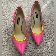 Ninewest Pumps In Cool Vibrant Pink And Yellow Colors Size 6.5 M New, Never Worn, Excellent Condition Yellow Heels With Contrasting Heel Counter, Chic Neon Yellow Pointed Toe Heels, Spring Yellow Heels With 4-inch Heel, Yellow Synthetic Slip-on Heels, Yellow Pumps, Yellow Synthetic Heels With 4-inch Heel, Nine West Shoes, Yellow Color, Nine West