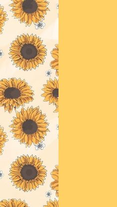 a yellow and white background with sunflowers on it