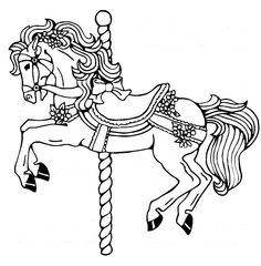 a black and white drawing of a carousel horse